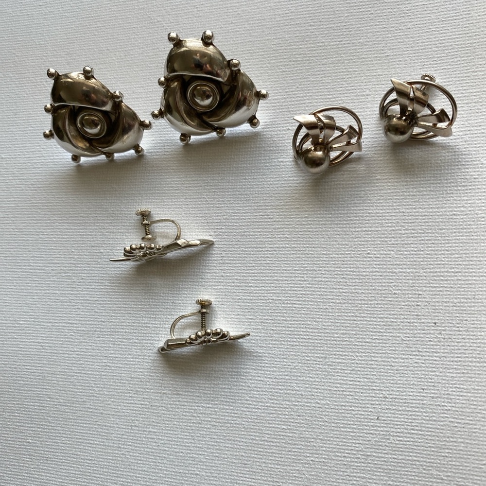 3 PAIR STERLING SILVER SCREWBACK EARRINGS